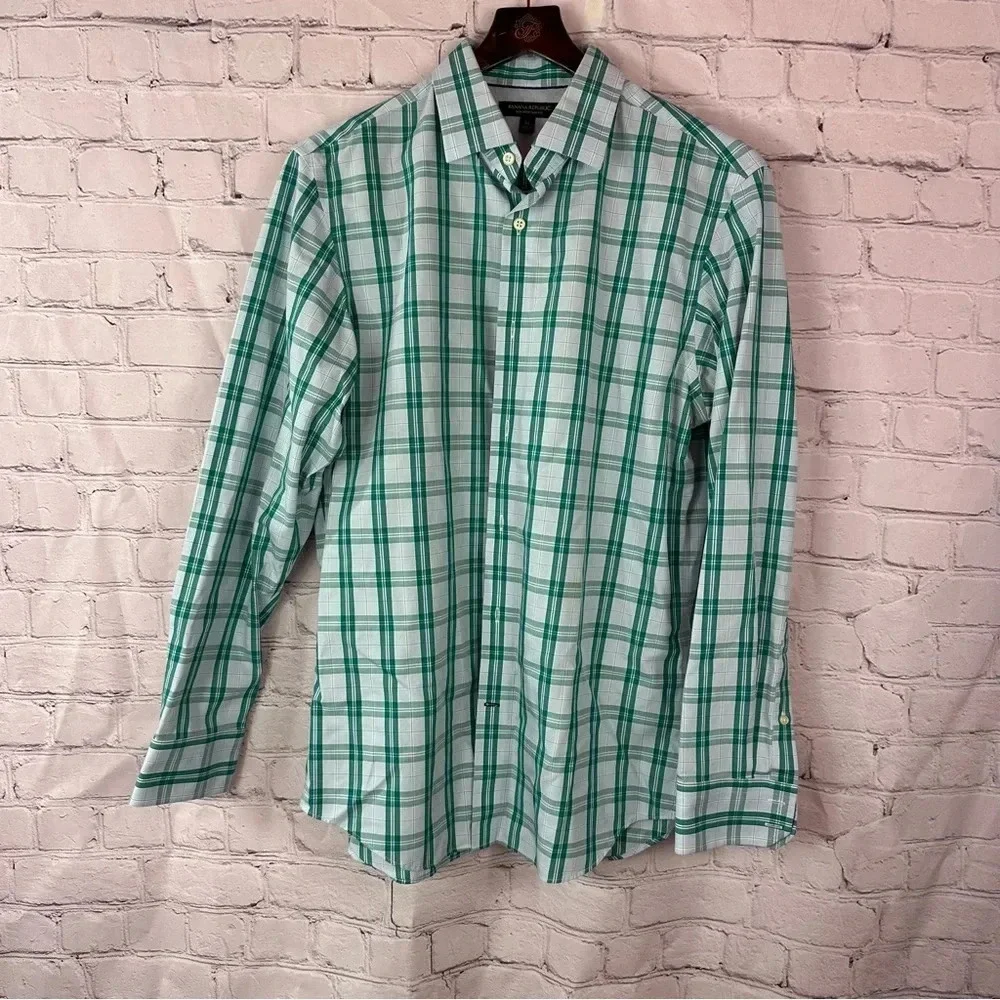 banana republic non-iron slim fit long sleeve shirt sz medium plaid office